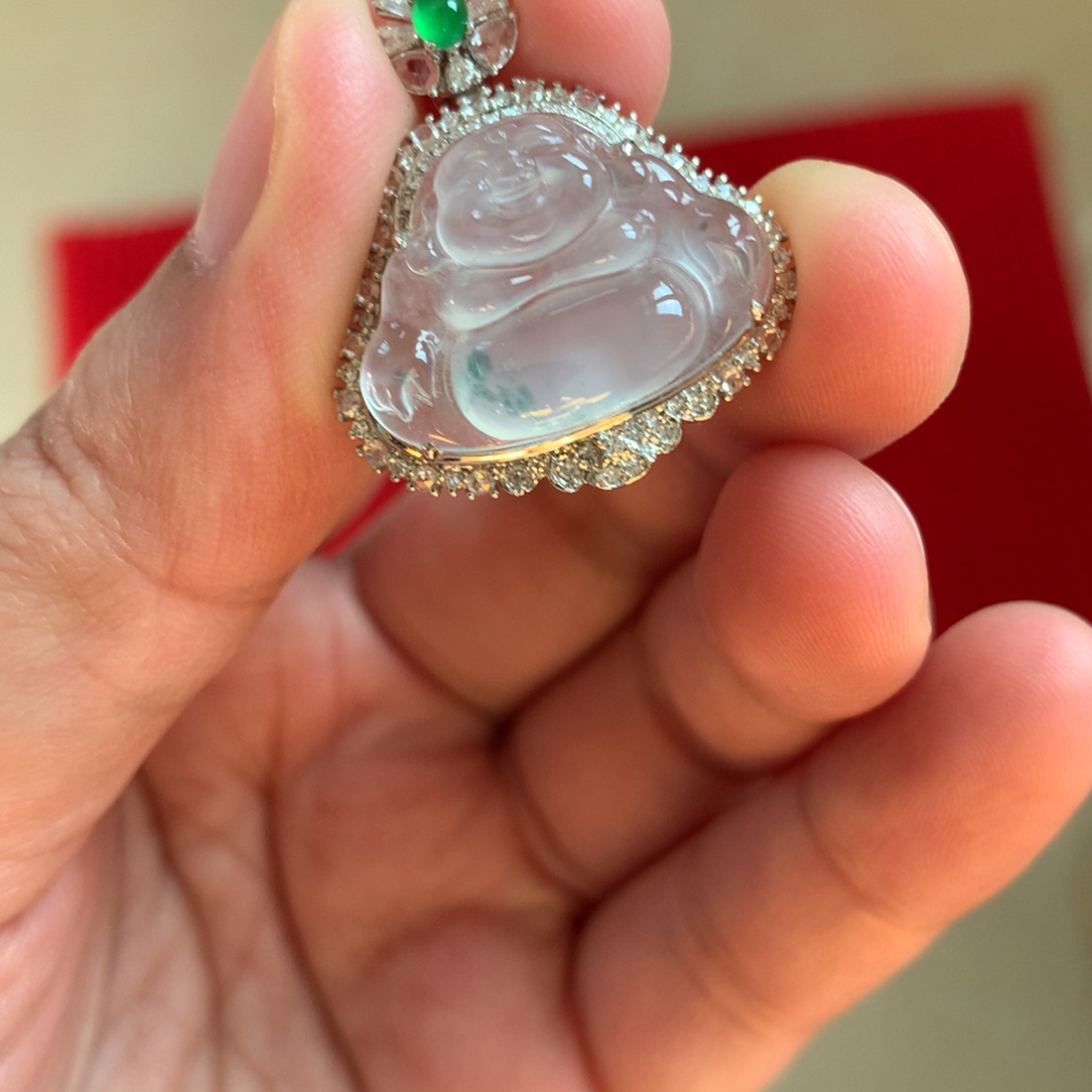 翡翠吊坠(不含链)18K金镶嵌佛公