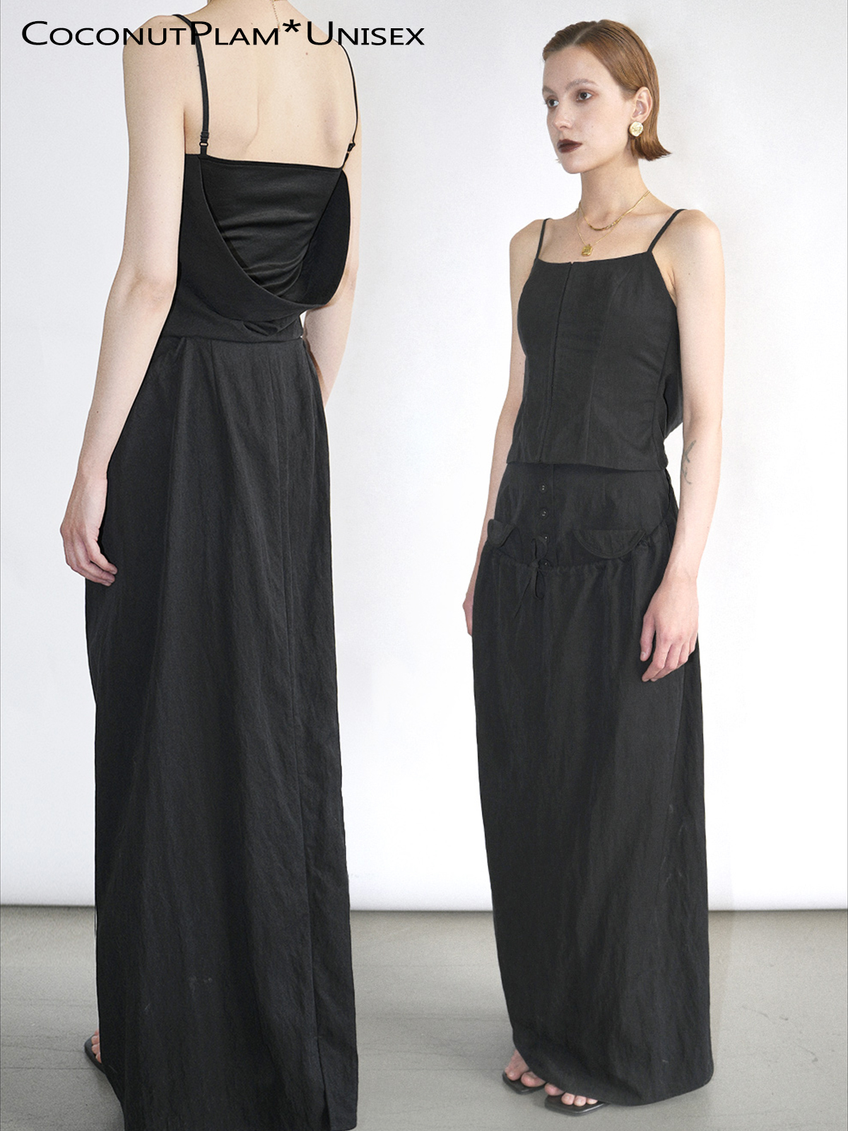 COCONUTPLAM*UNISEX 正侧两穿抽绳莱赛尔袋鼠长裙套装