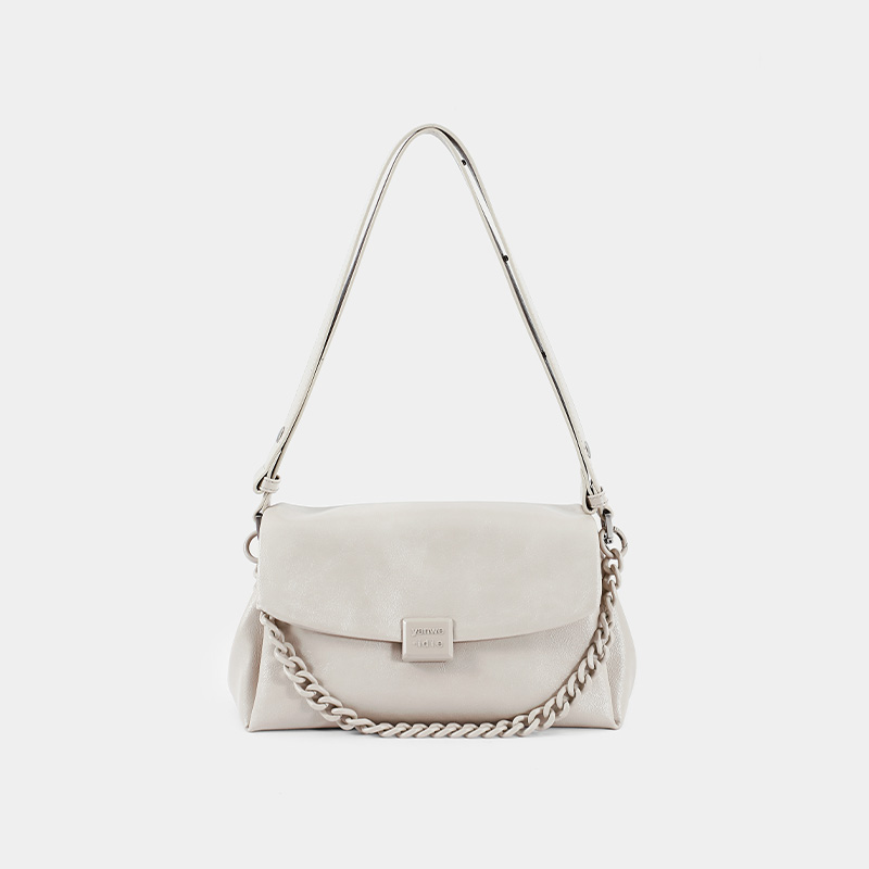 新款单肩斜挎包车缝线斜挎包简约法棍包褶皱