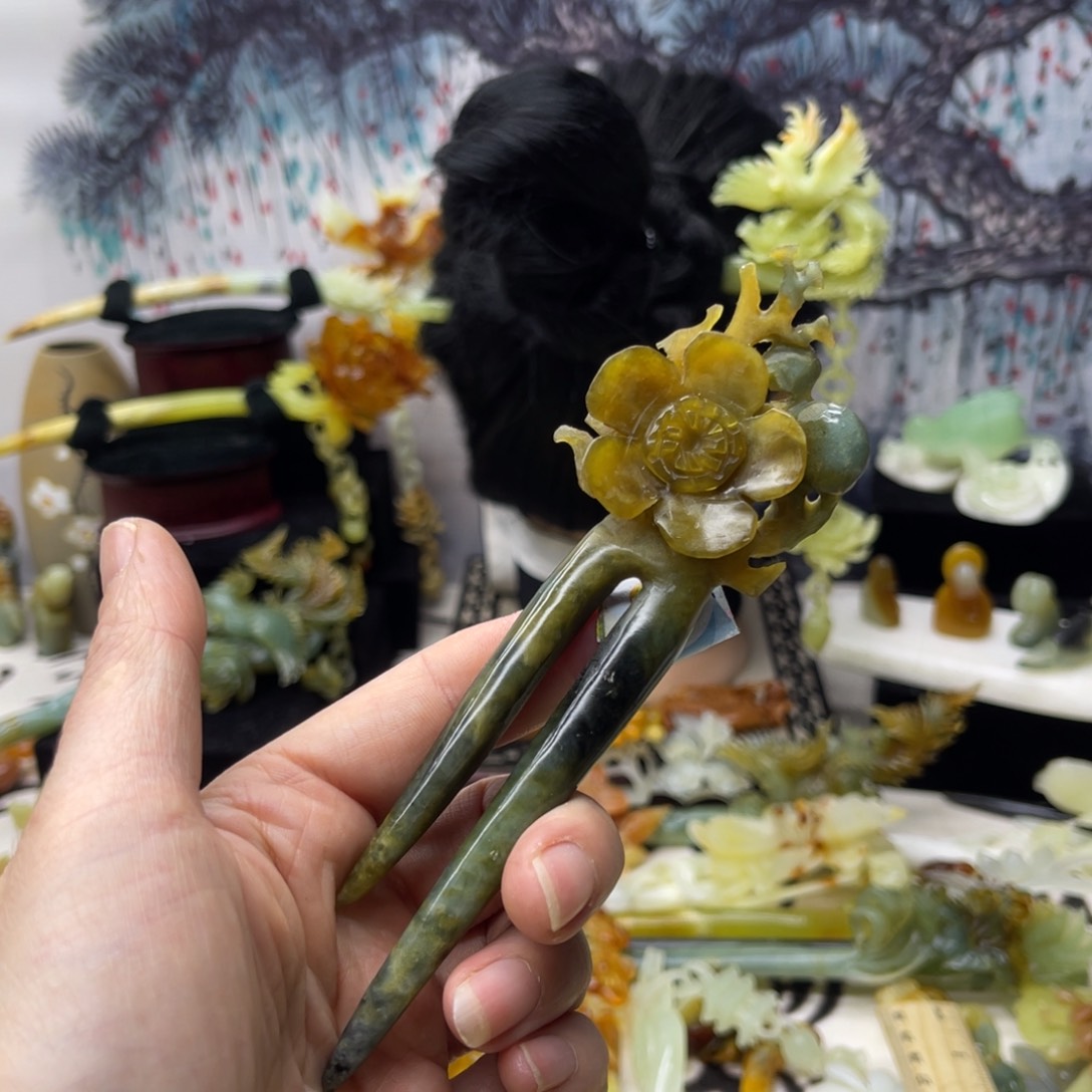 【闪购商品】蛇纹石玉发饰合金