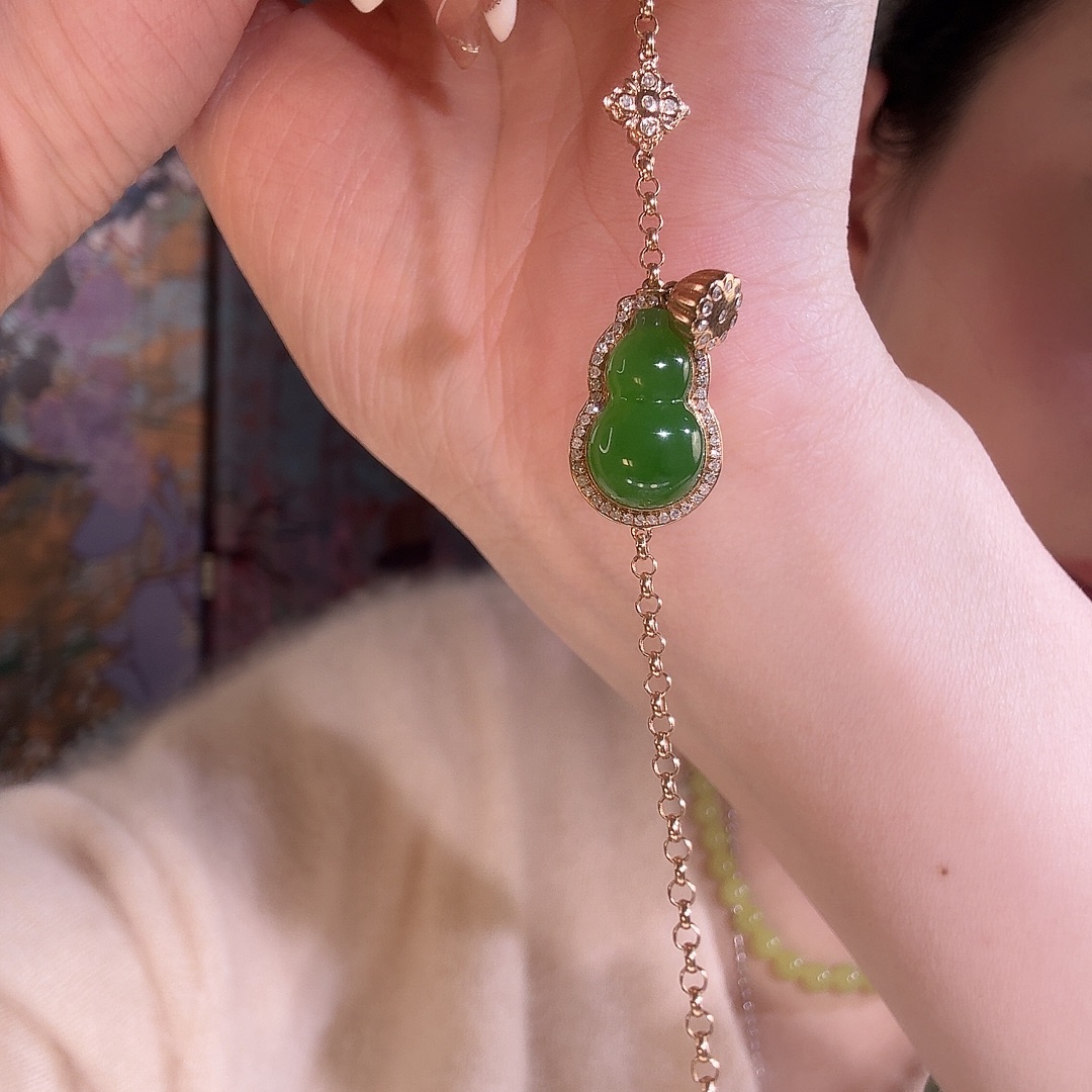 和田玉18K金镶嵌手链