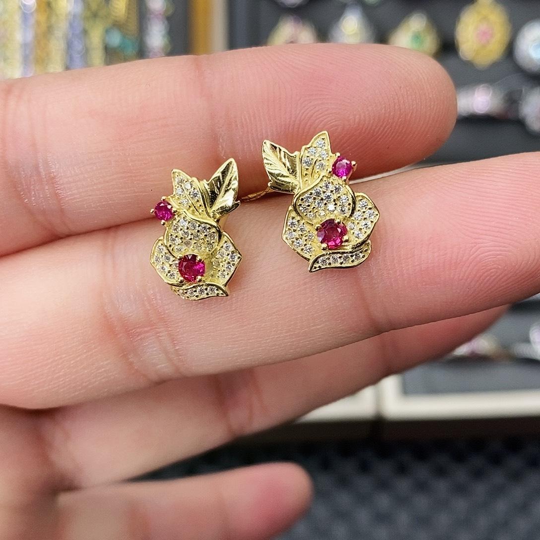 耳饰银S925镶嵌碧玺