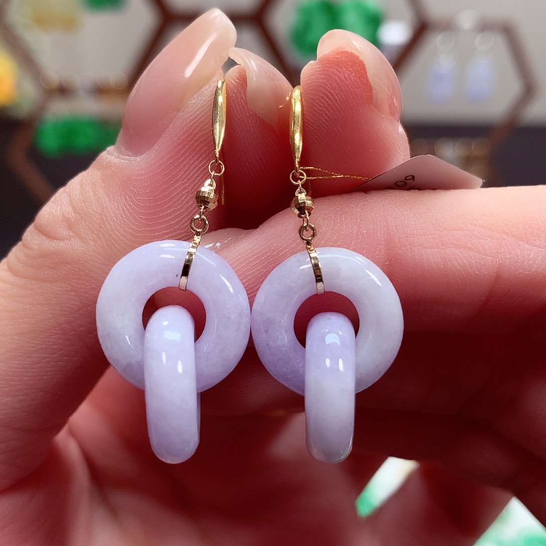 翡翠耳饰18K金镶嵌天然翡翠