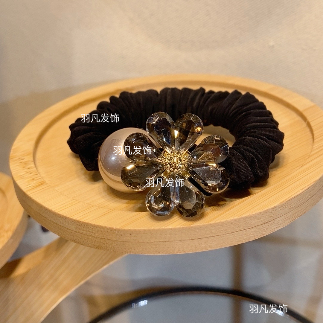 原创设计【YF2362】高级感水钻花朵珍珠头绳气质百搭扎头橡皮筋发圈