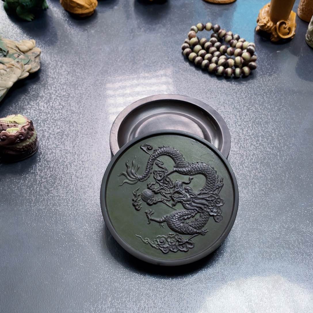 盖子龙砚手工雕刻