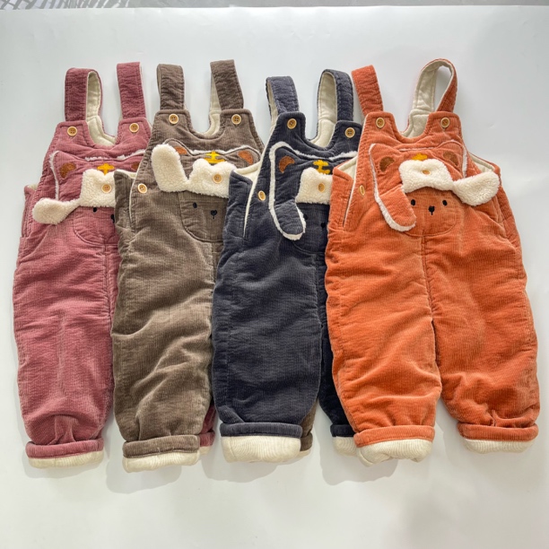 宝宝灯芯绒背带裤春秋薄款单层开档男女童外穿长裤