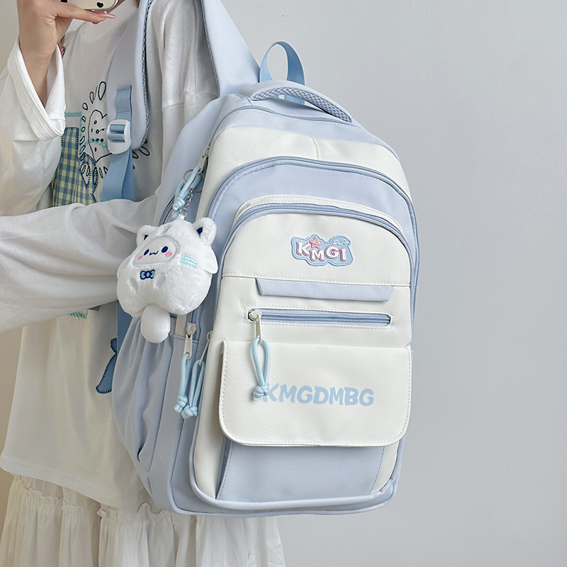 高颜值撞色书包女初中生大容量背包高中学生多层减负小学生双肩包