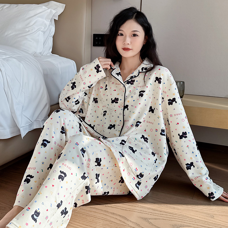 秋冬大码桑蚕丝绵羊毛睡衣胖mm宽松翻领家居服甜美印花长袖两件套
