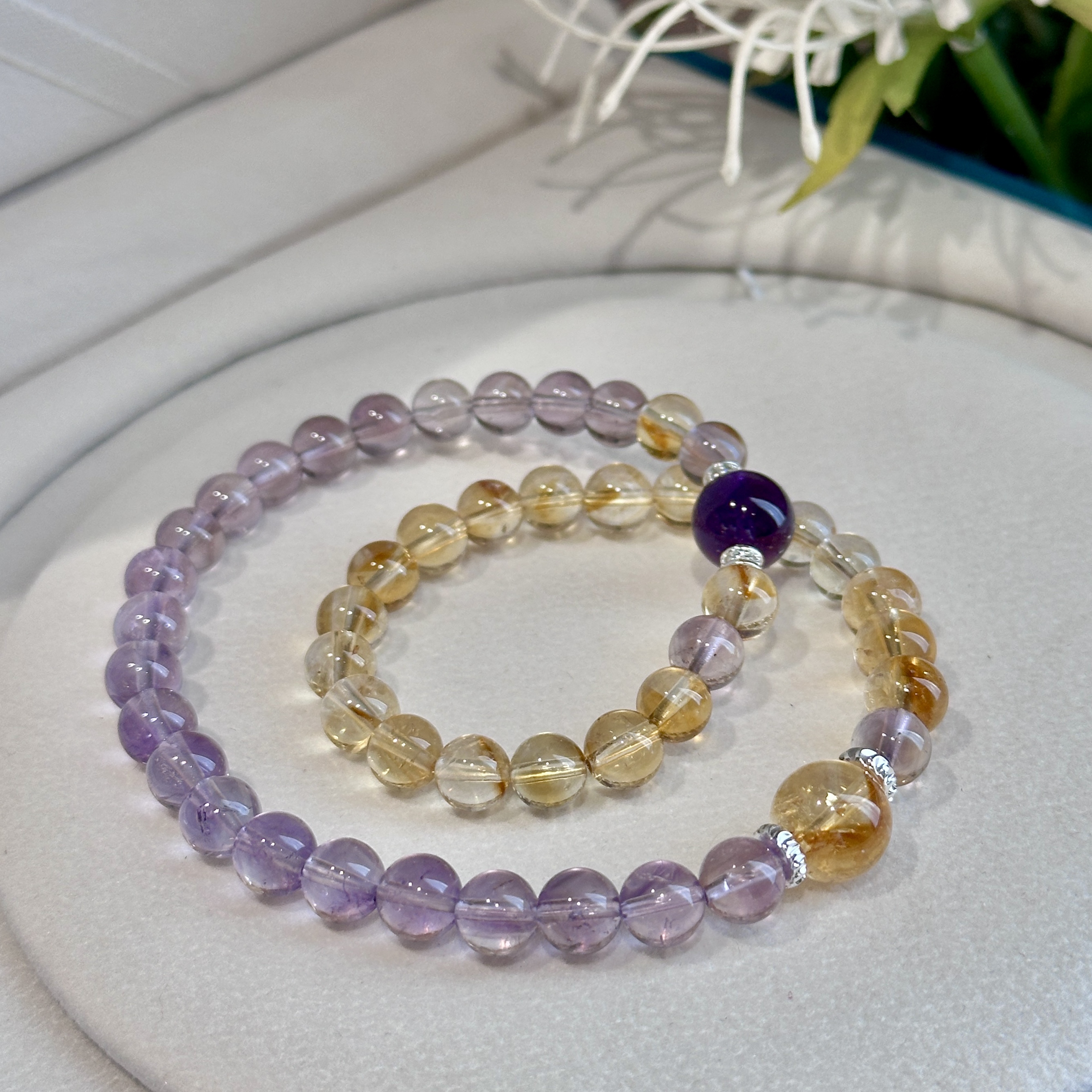 【猛猛来】天然黄塔晶黄水晶紫水晶双圈手串手链7-8mm