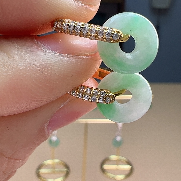 翡翠耳饰银S925镶嵌耳饰