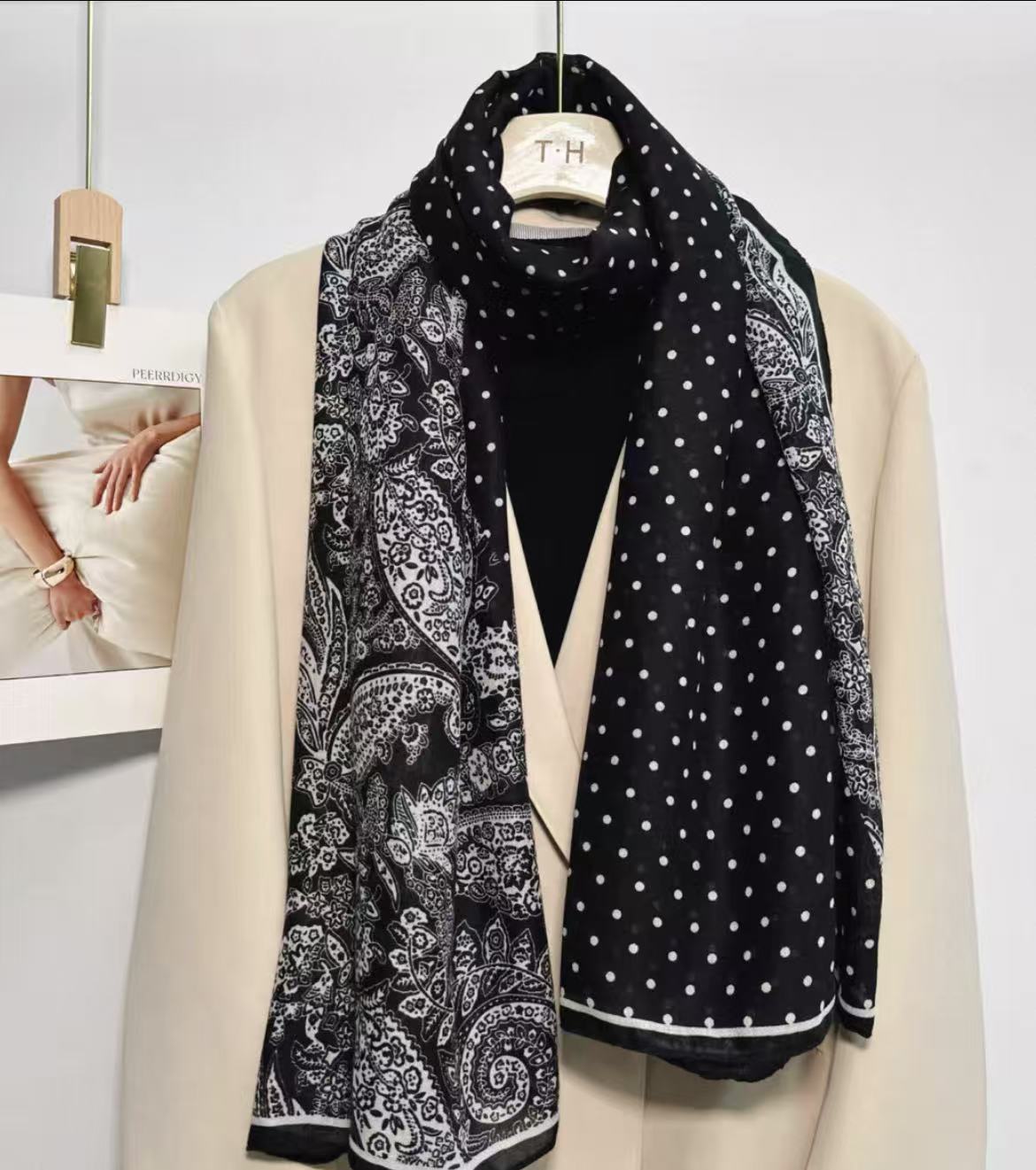 【弥冬】棉麻压皱减龄韩版围巾丝巾女春夏配裙子秋冬护颈披肩围脖