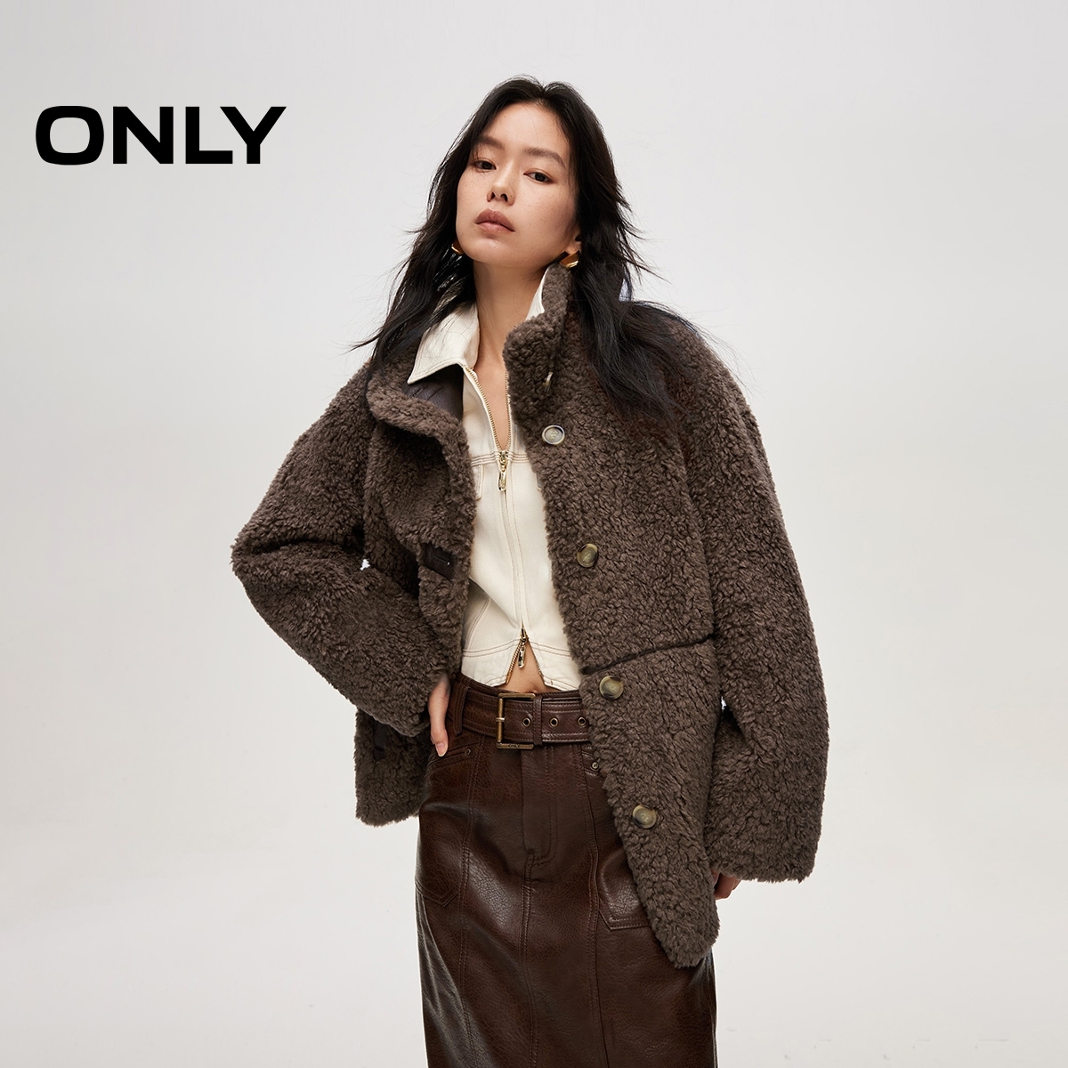 ONLY2026春季新款软糯都市摩登时尚保暖立领棉服女|126122005