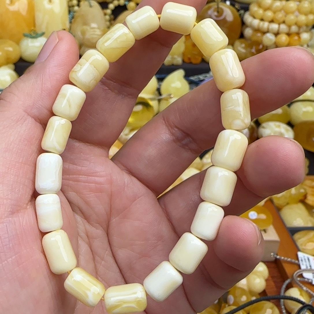 蜜蜡手链未镶嵌天然俄料白蜜蜜蜡桶珠手串