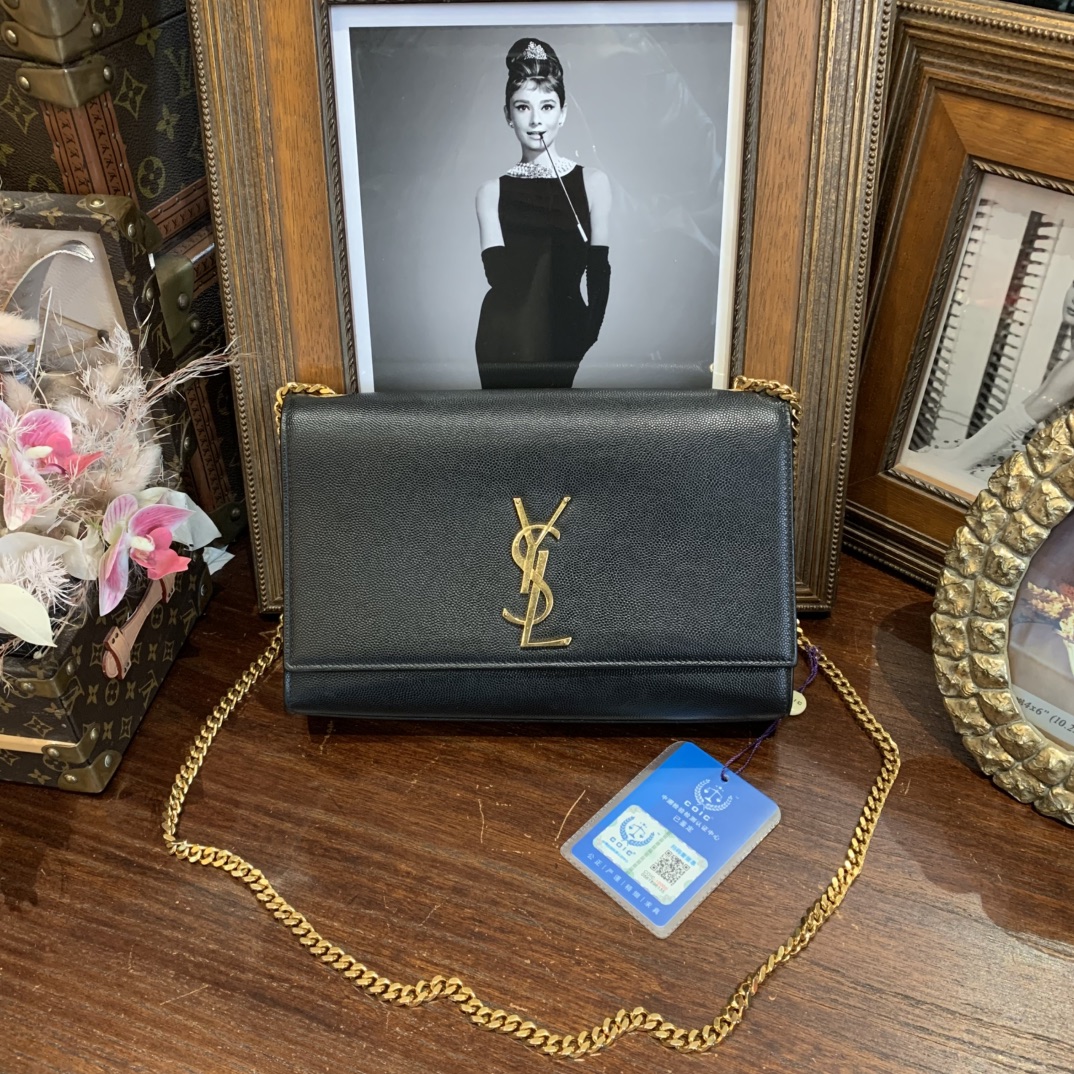 95新 YSL/圣罗兰 YSL 荔枝纹 黑金链条包 98新/sp22780