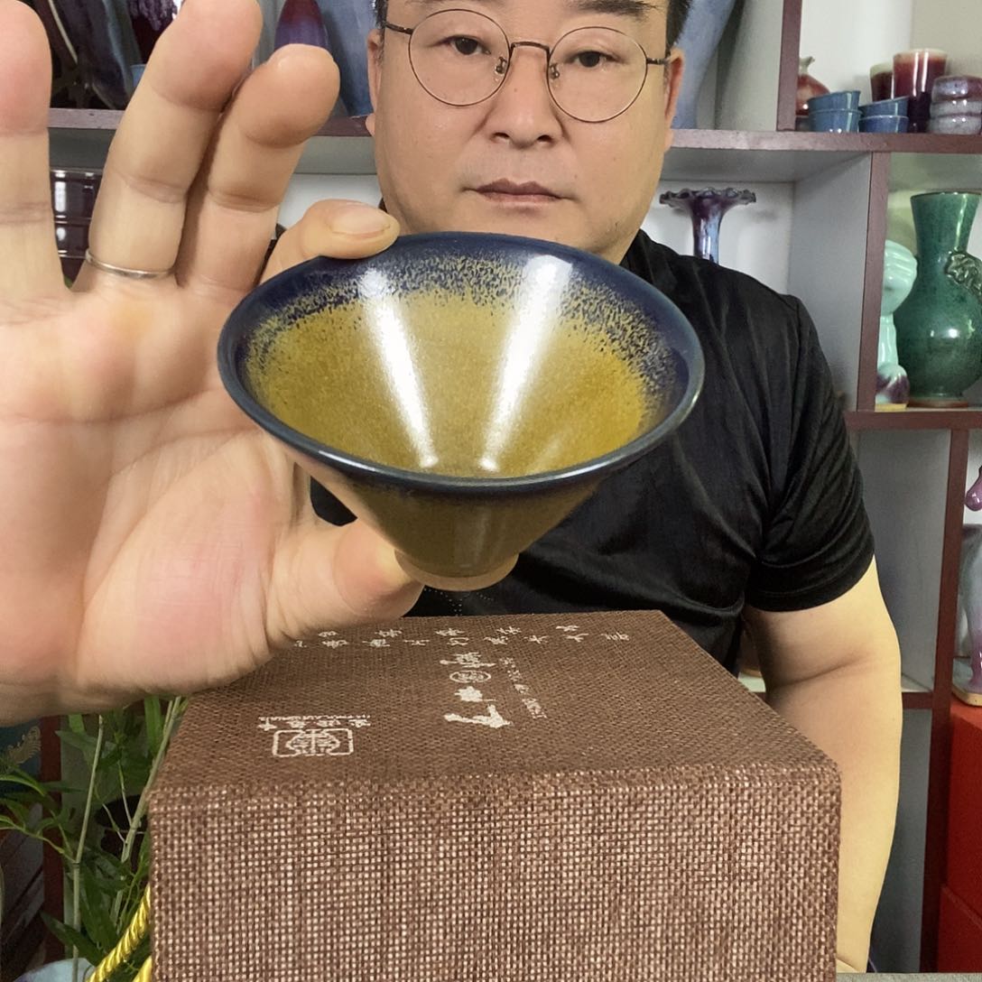 杯钧瓷茶杯斗笠杯高温窑变原矿