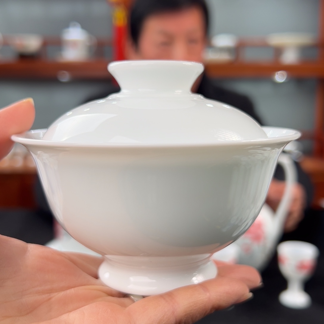 萧*柴窑素胎两才盖碗