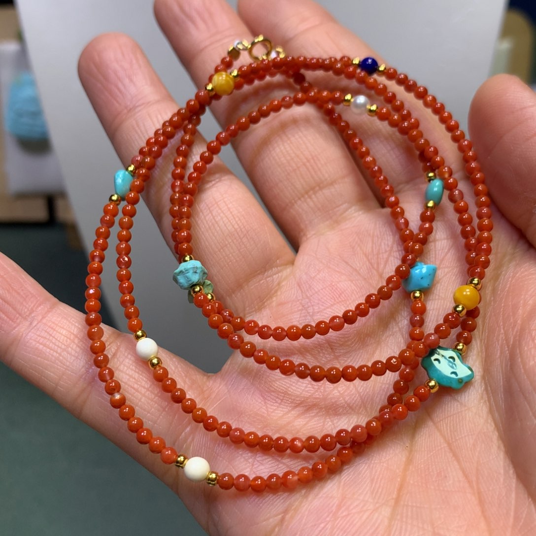 南红玛瑙项链银S925镀金镶嵌