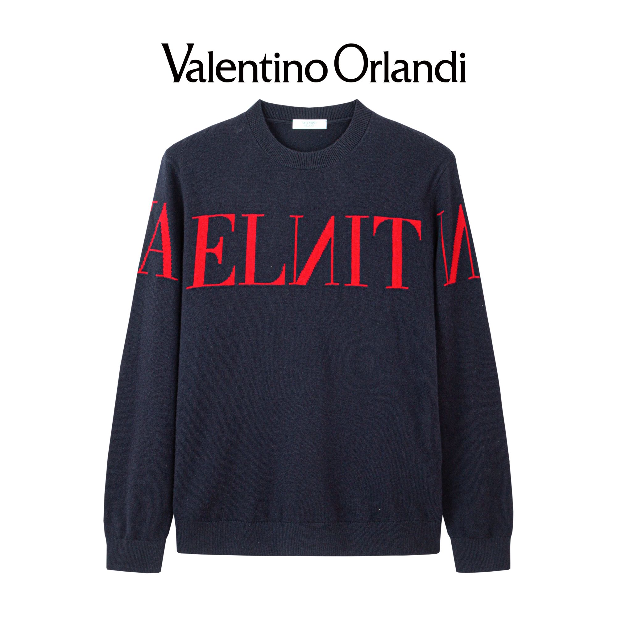 Valentino orlandi男士秋冬A版时尚百搭撞色字母logo绵羊毛针织衫