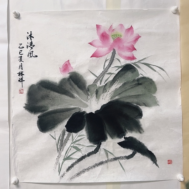 圆形荷花图49x49厘米