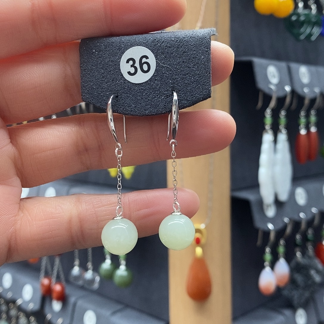 和田玉银S925镶嵌耳饰