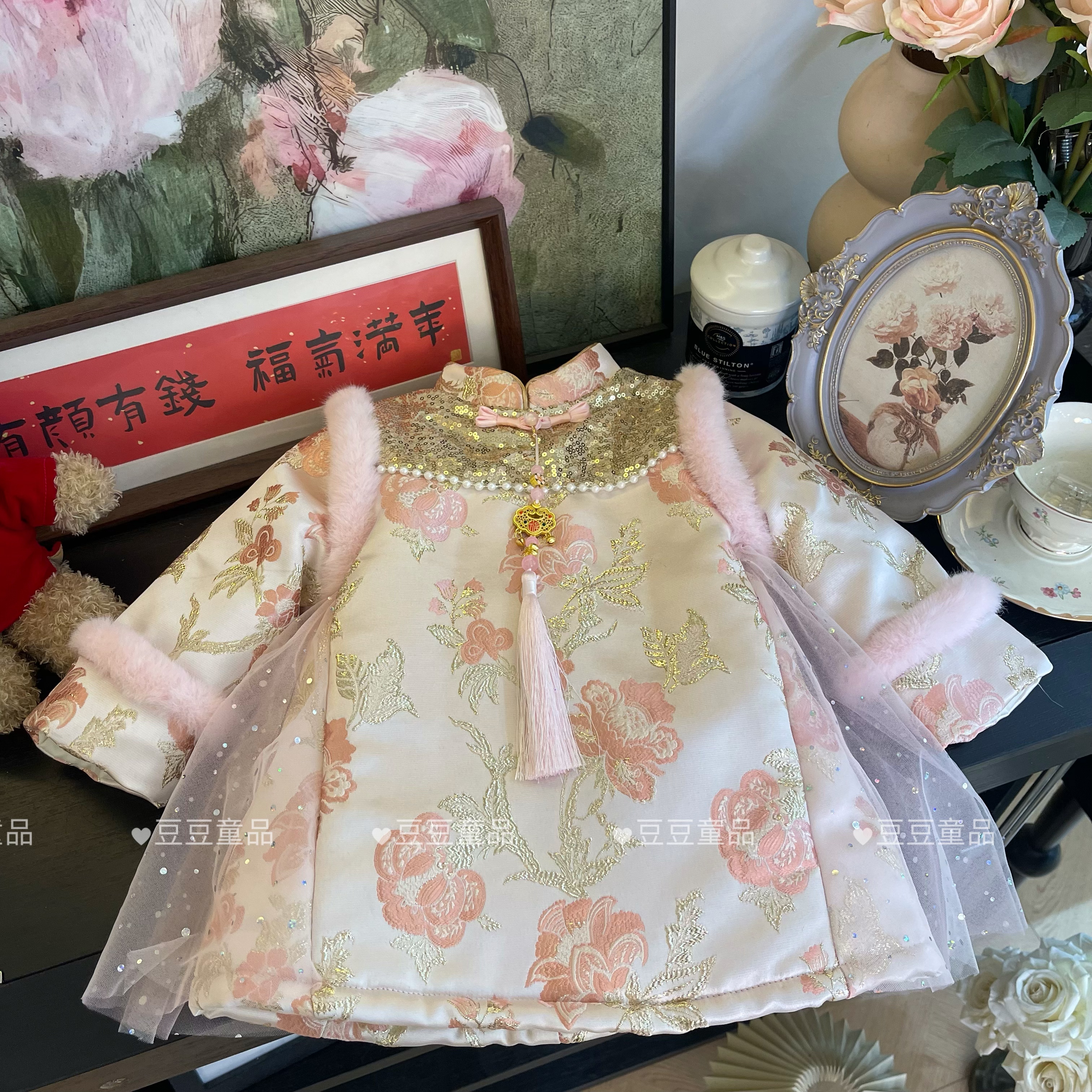 冬季中国风女童女宝宝加绒保暖假两件蓬蓬纱国风裙A815