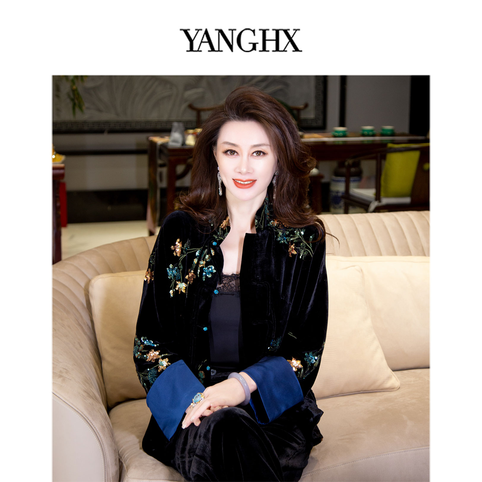 EDFNOT/杨红霞汝意WY金丝绒绣花上衣