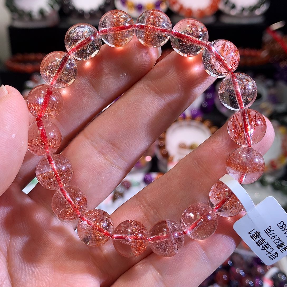 水晶手链未镶嵌透体金草莓晶10.5+