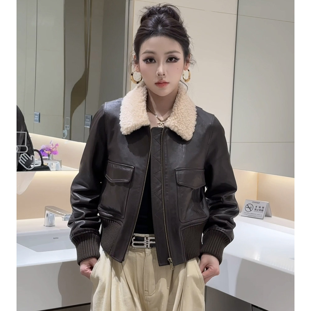 海宁高奢90白鸭绒羽绒服皮衣女装2025秋冬时尚休闲百搭短款皮夹克