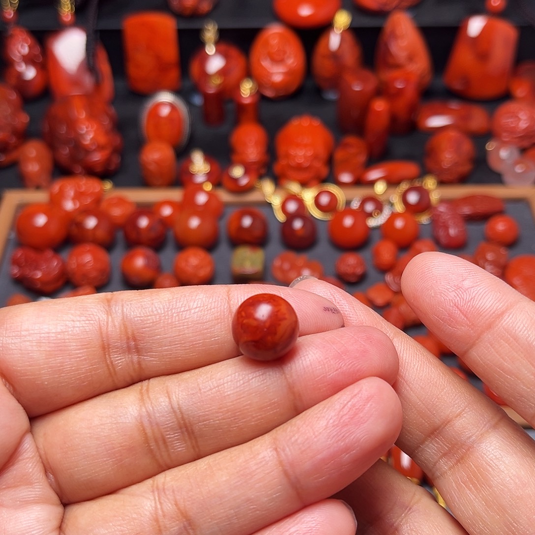 南红玛瑙未镶嵌配饰妖花火焰纹圆珠12.2mm