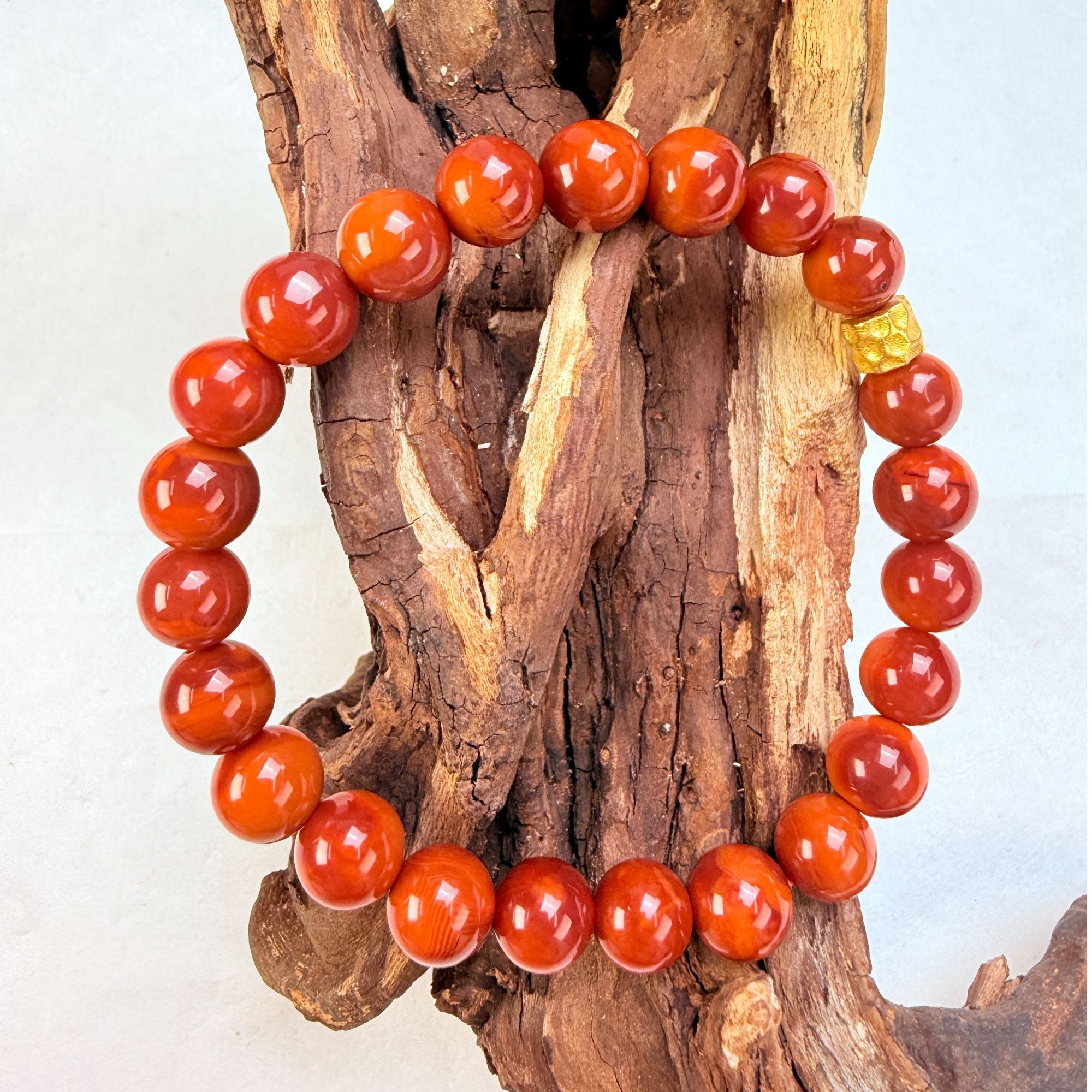 南红玫瑰柿子双色圆珠手串