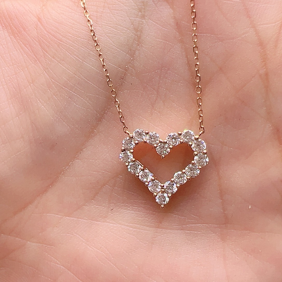 18K金镶嵌实验室培育钻石项链0.797ct K玫瑰金心形项链45cm
