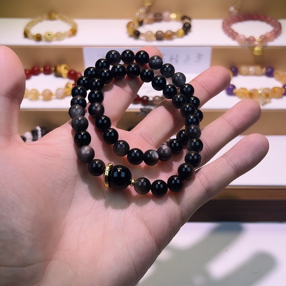 黑曜岩手串未镶嵌