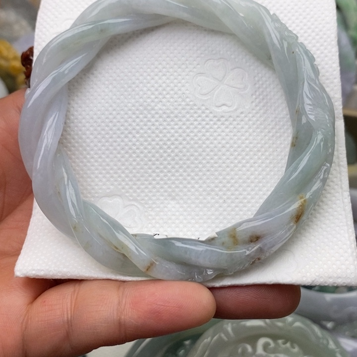 翡翠未镶嵌手镯59麻花镯