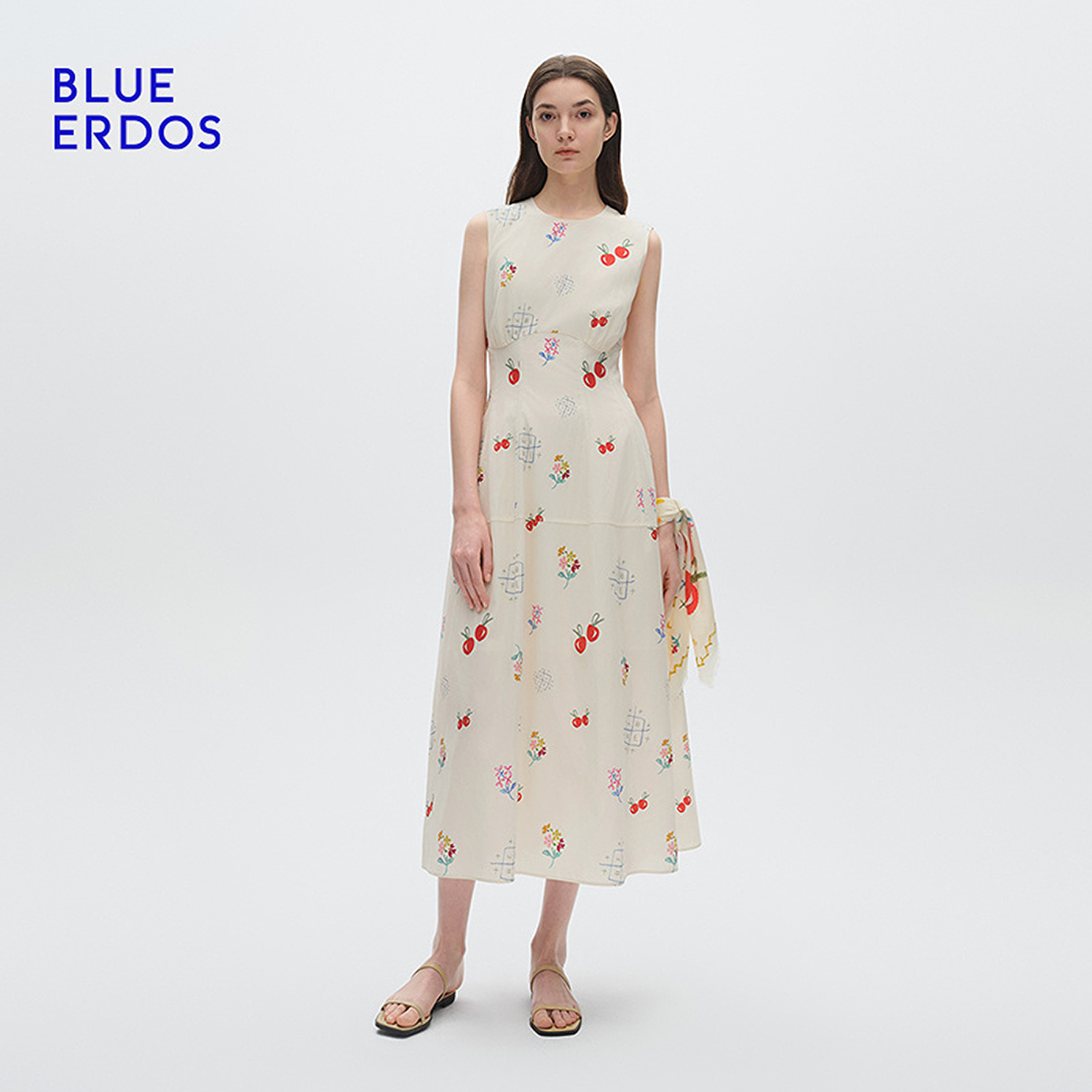 25夏BLUEERDOS樱桃刺绣印花修身背心连衣裙女B255I4026