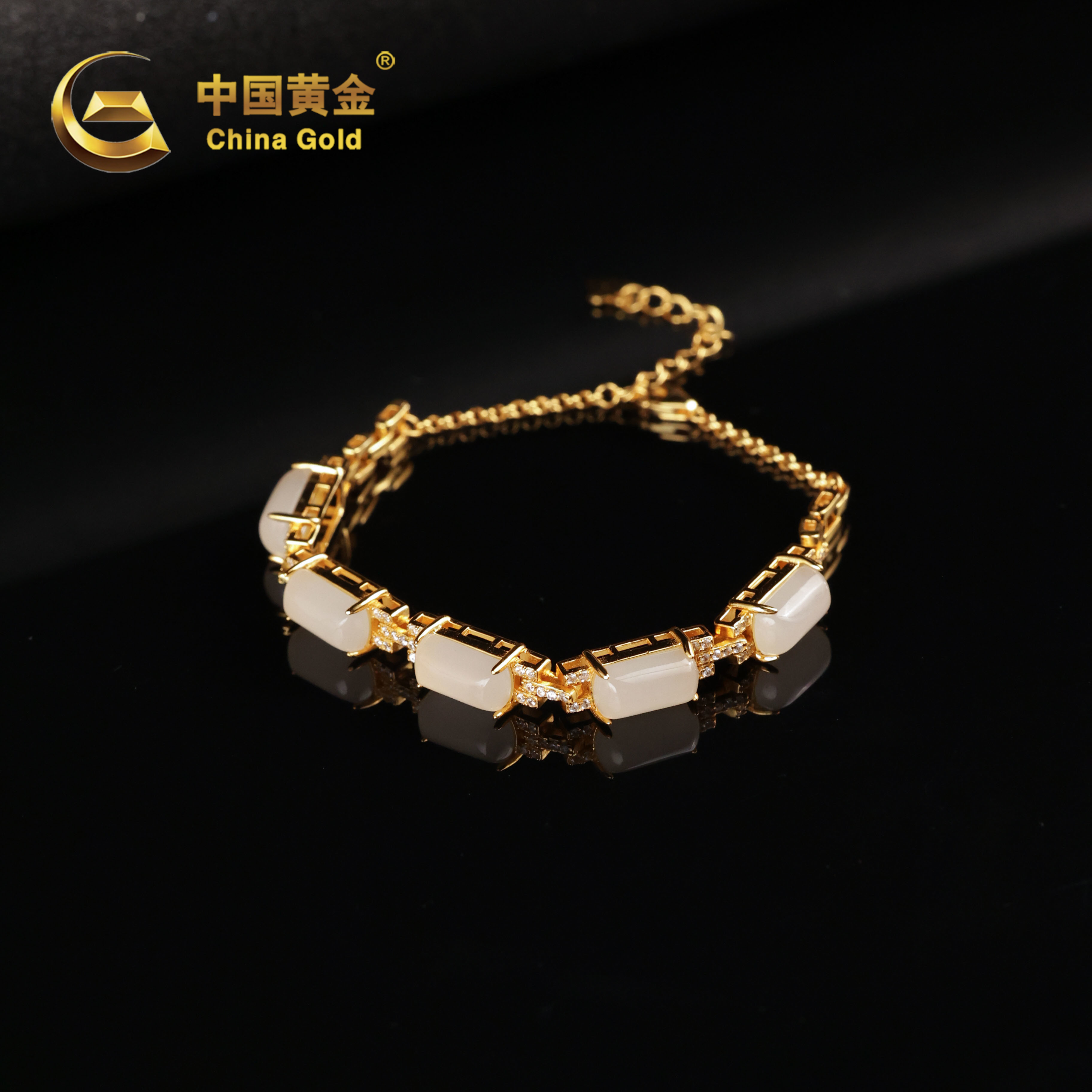  【中国黄金】意芸 | 和田玉*手链*S925银镶嵌-S3360-格