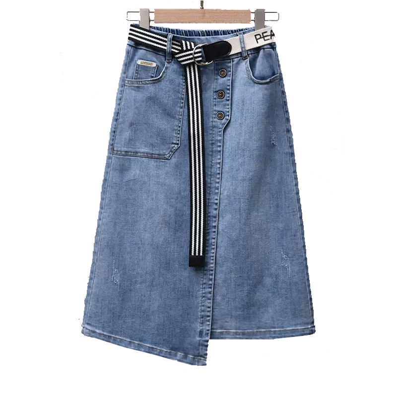 5357牛仔半身裙显瘦女装半身裙高腰时尚开叉中长款A字包臀裙子