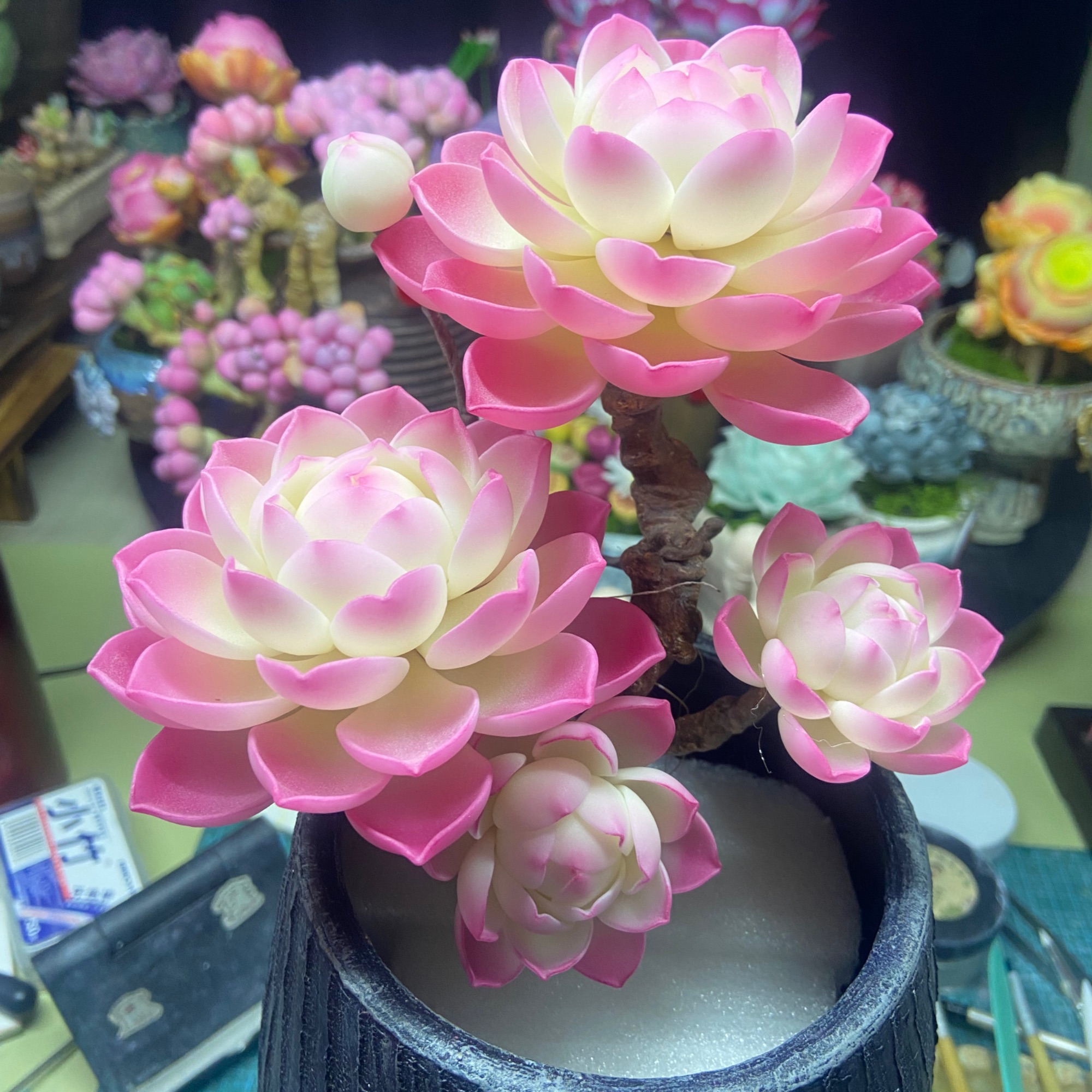 树脂粘土仿真多肉精美室内摆件手工成品专拍【非真多肉】