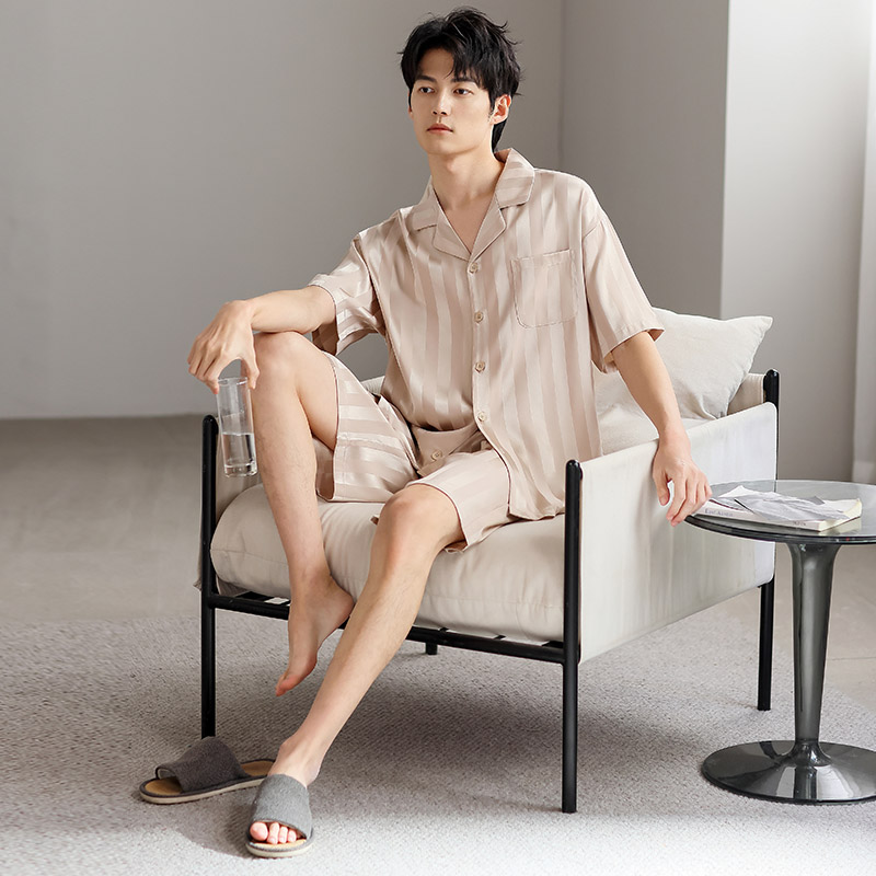 高级感凉感丝男士睡衣短袖短裤冰丝夏季薄款可外穿家居服青年套装