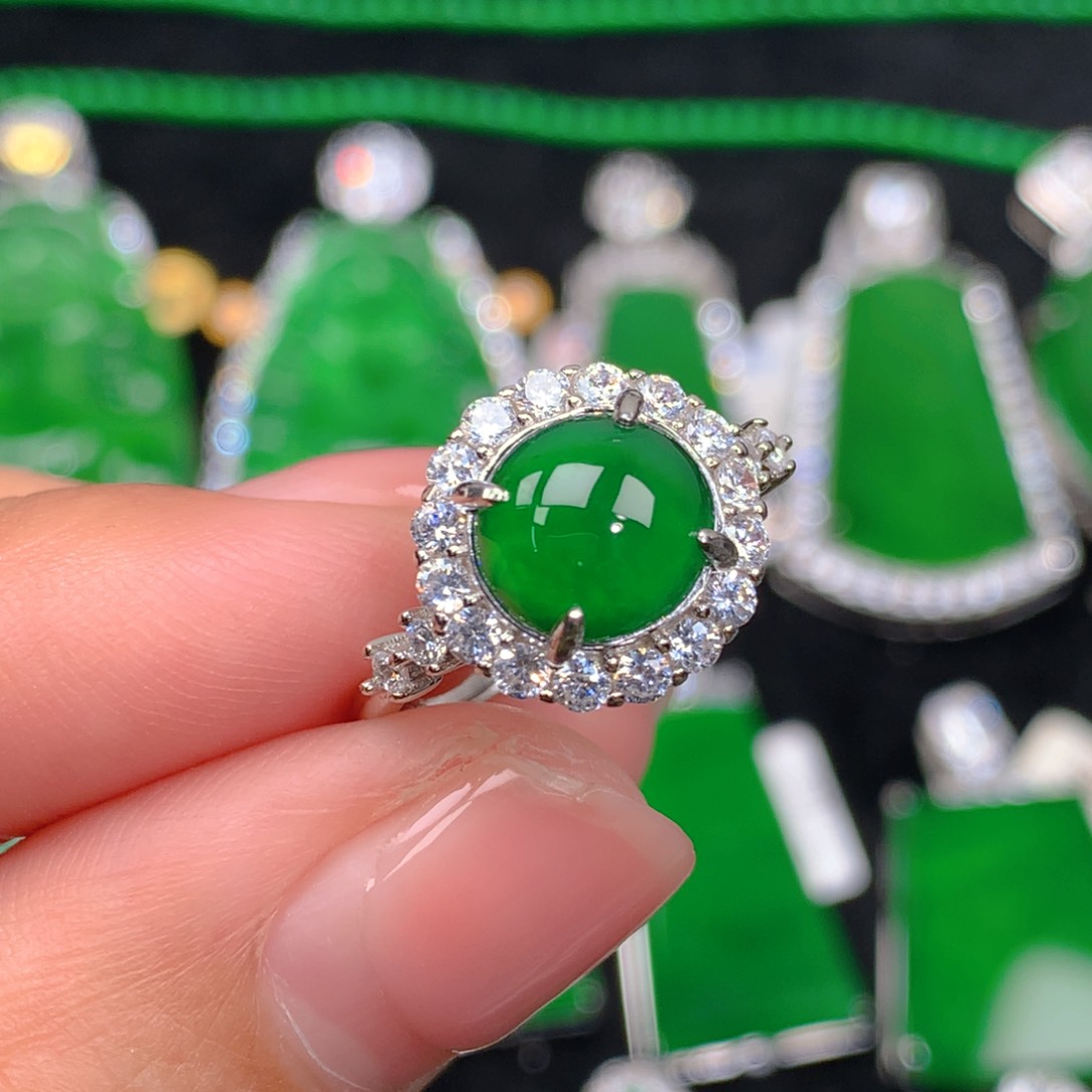 翡翠戒指银S925镶嵌翡翠