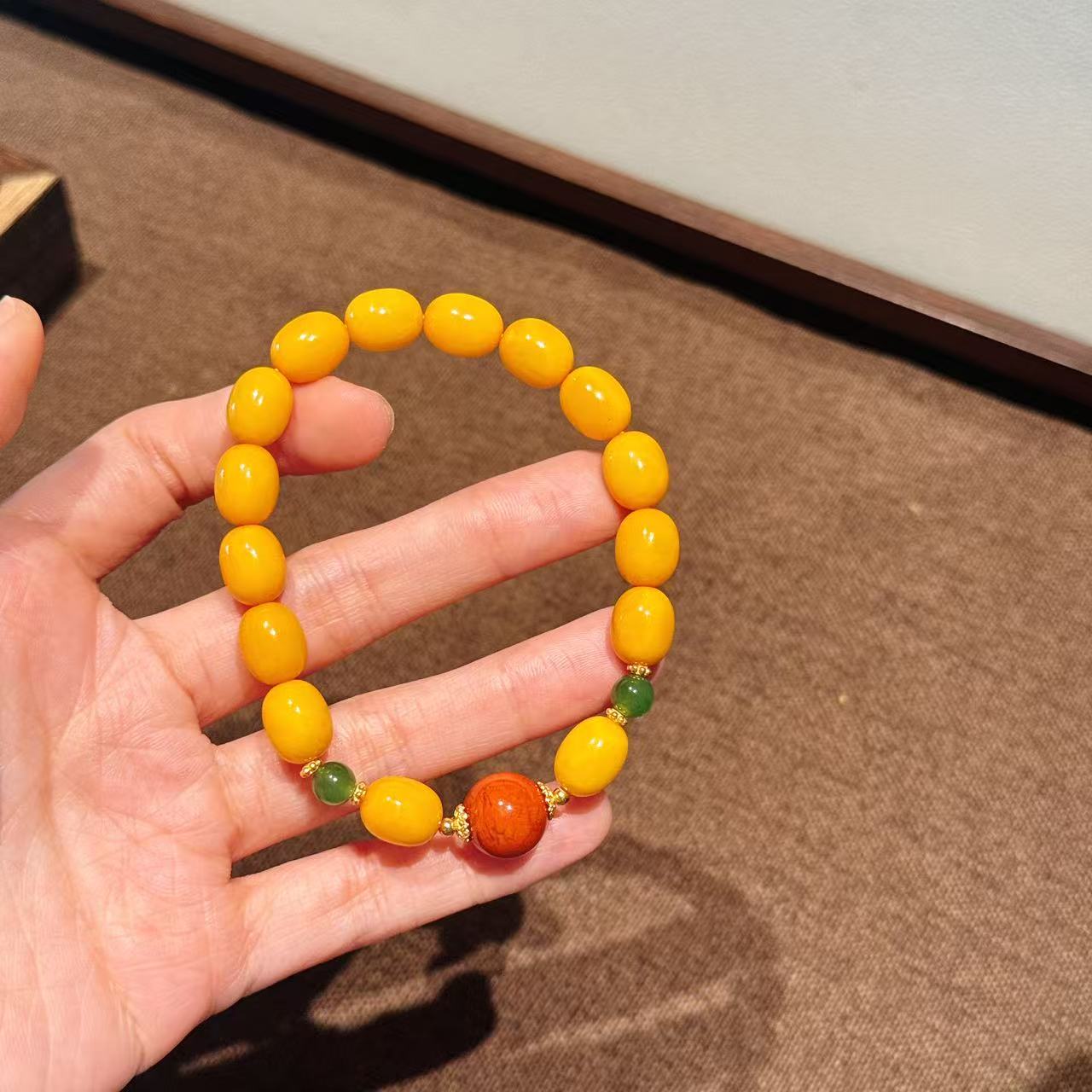 S925银镶嵌琥珀蜜蜡南红手串-8mm-多样性发一件-DB74343-甄选