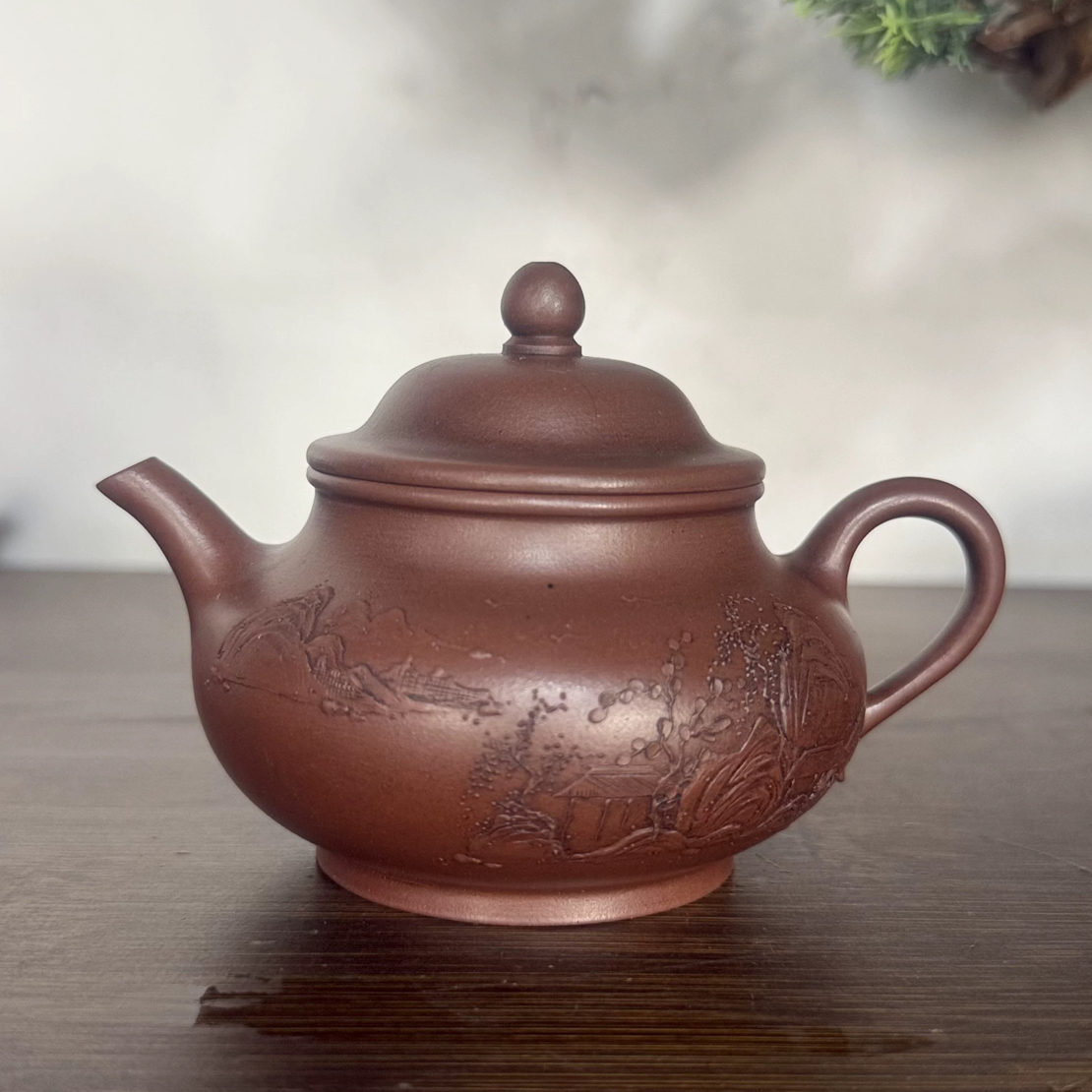 宜兴紫砂壶原矿明紫茶壶小容量清代台湾回流泥绘宫灯180CC