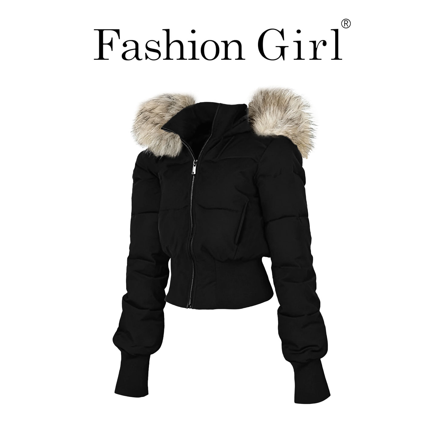 黑色连帽带毛领外套女2025年秋冬新款短款百搭棉服百搭高级感外套