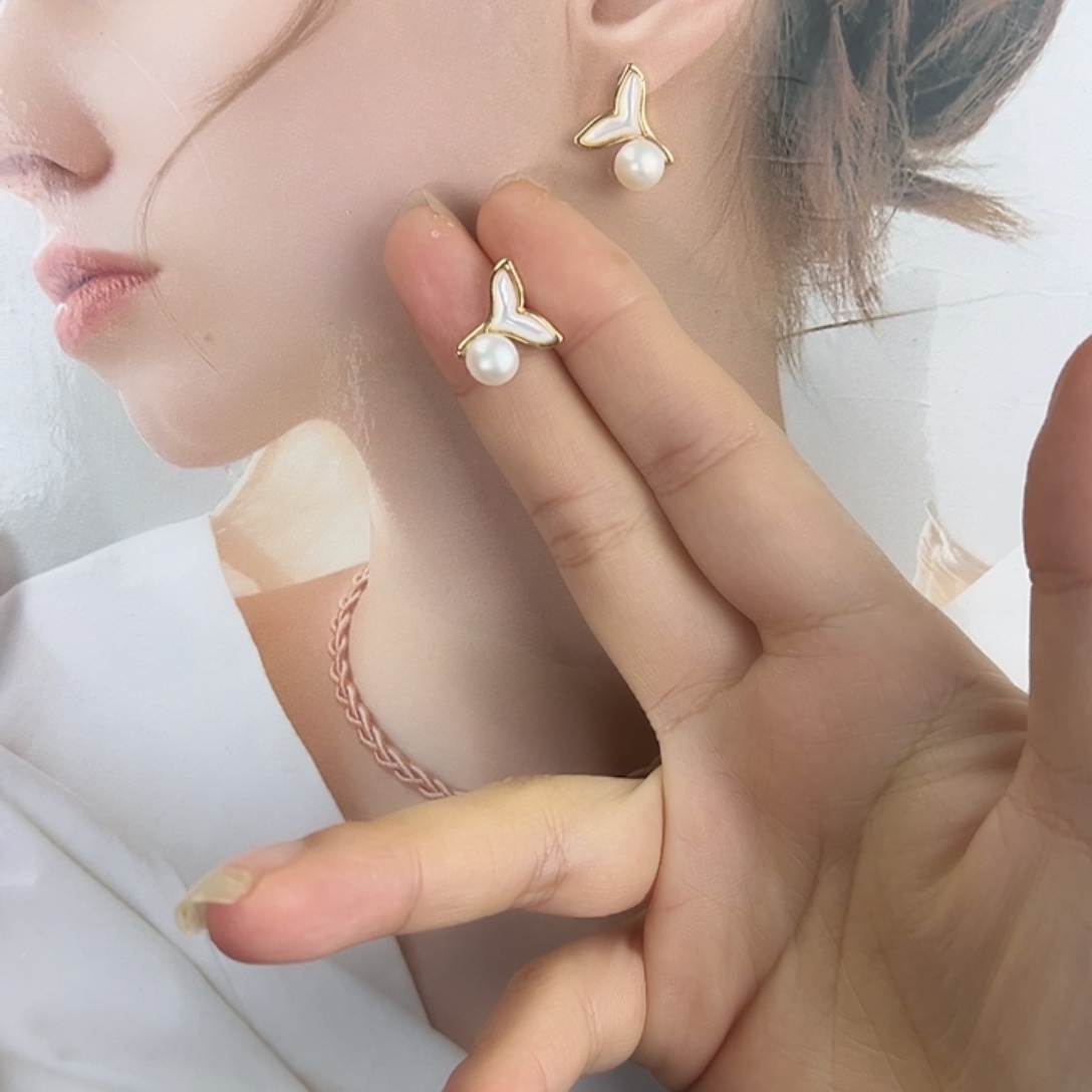 耳饰银S925镶嵌淡水珍珠