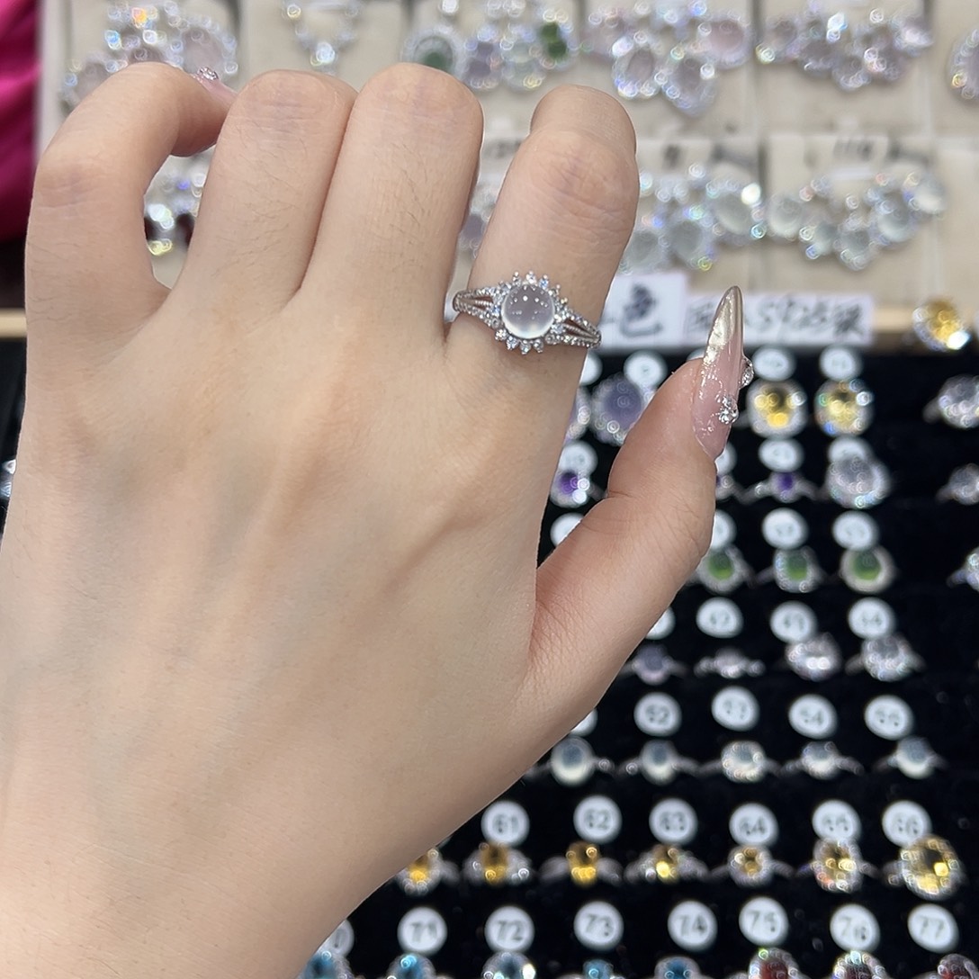 蛇纹石玉银S925镶嵌戒指