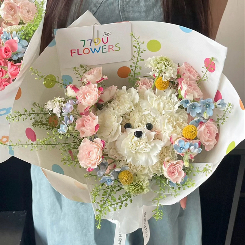 小狗花束鲜花真花最真诚送女友爱人闺蜜生日礼物全国同城配送上门