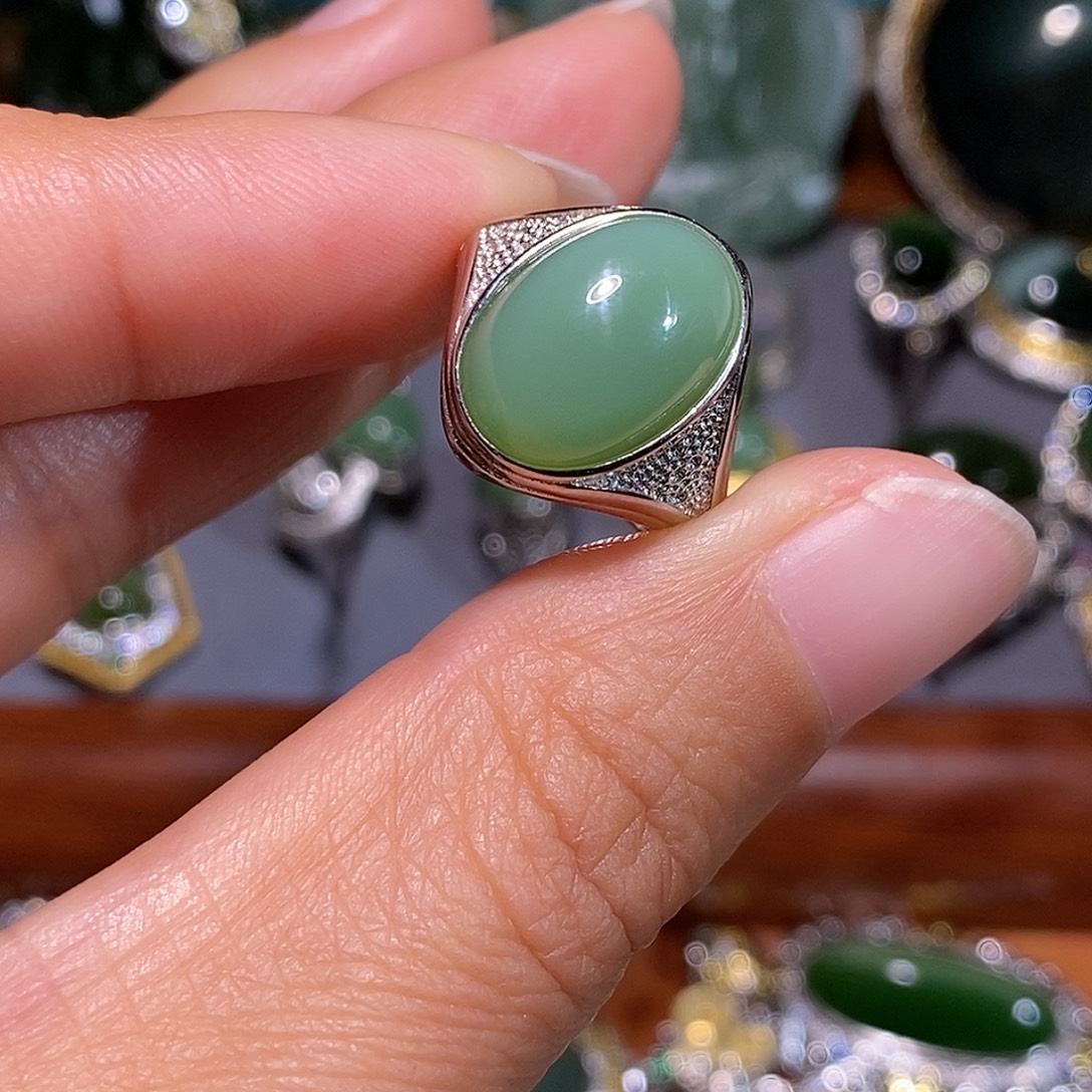 和田玉（碧玉）银S925镶嵌戒指