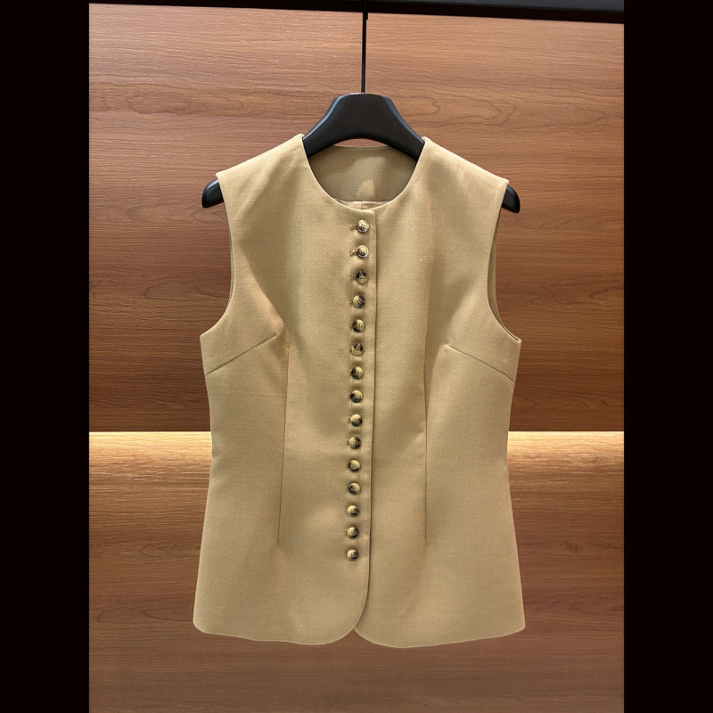 [WJ专属]新款洋气百搭干练利落修身羊毛多粒扣单排扣马甲8604