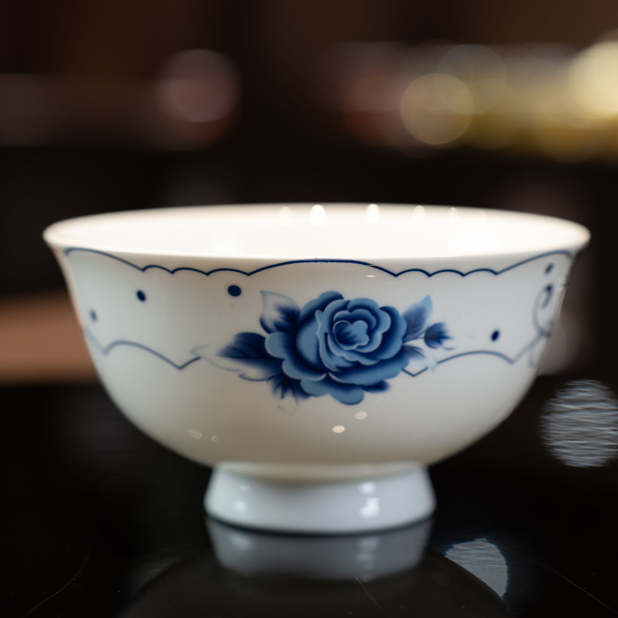 【双十一特惠】景德镇玫瑰高温青花瓷中式高档4.5英寸六支装A18