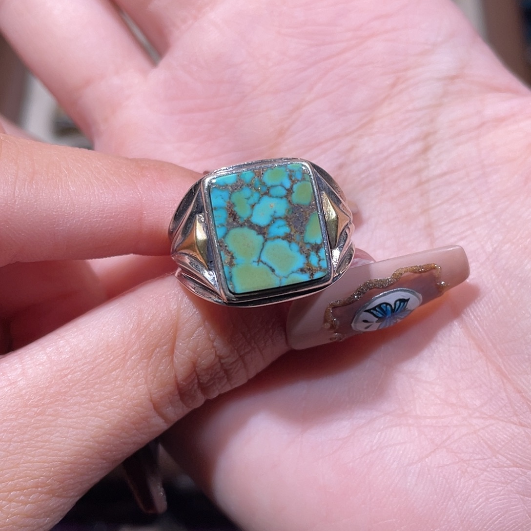 A***g绿松石银S925镶嵌戒指