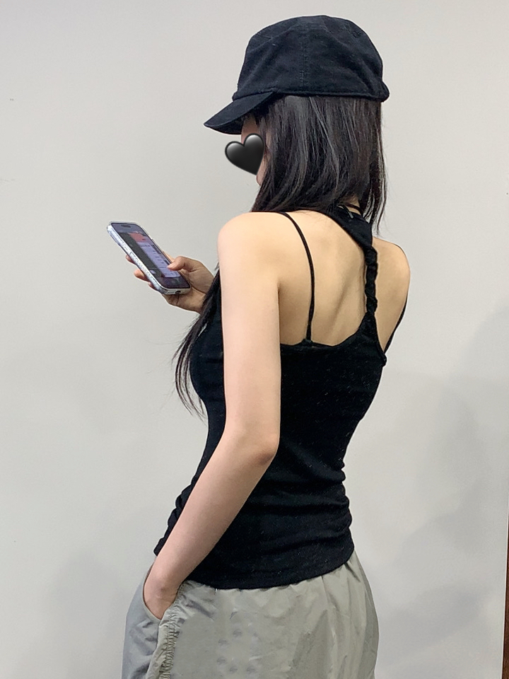 恩恩自制【后背扭花】春夏新款后背扭花吊带背心无袖小众修身上衣